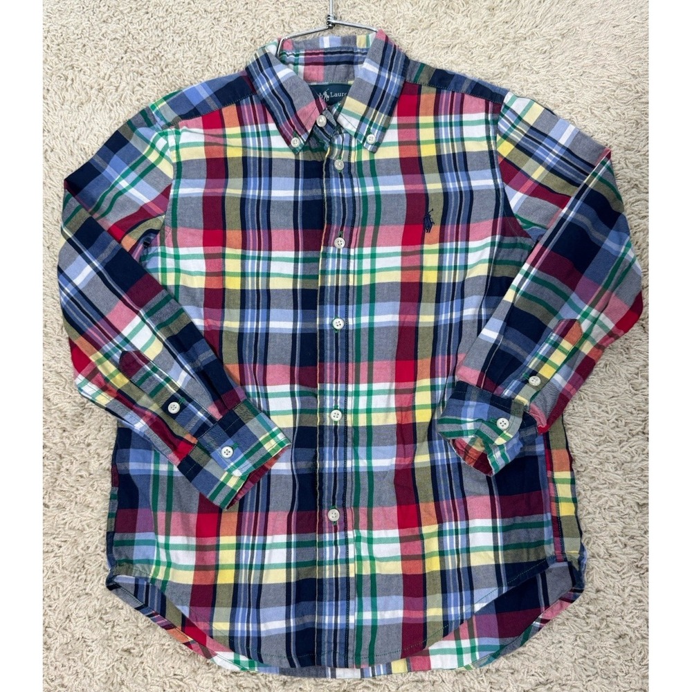 Ralph Lauren Boys Multi Color Plaid Cotton Button Down Shirt Size 6 Classic - Picture 8 of 9